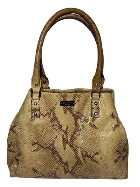 Kate Spade Python Snake Print Leather Shoulder Satchel Bag Tan Gold Hardware
